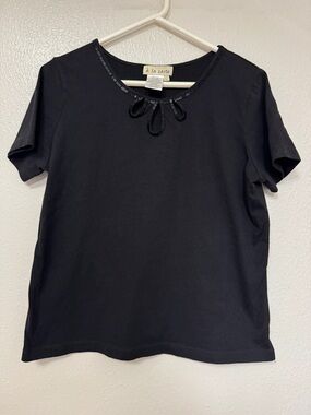 A La Carte Black Short Sleeve Tee with Beaded Trim